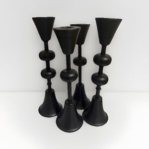 Set of 4 Modern Minimalist Boho Taper Candlestick Chunky Matte Black Metal